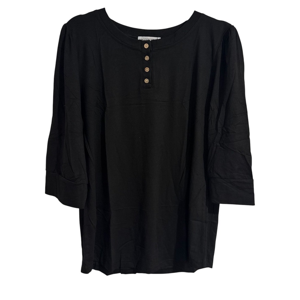 ALFYRCFT‎ Womens Black Henley Top 3/4 Sleeve Button Front Jersey Knit Large